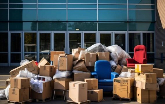 corporate packed items outside office